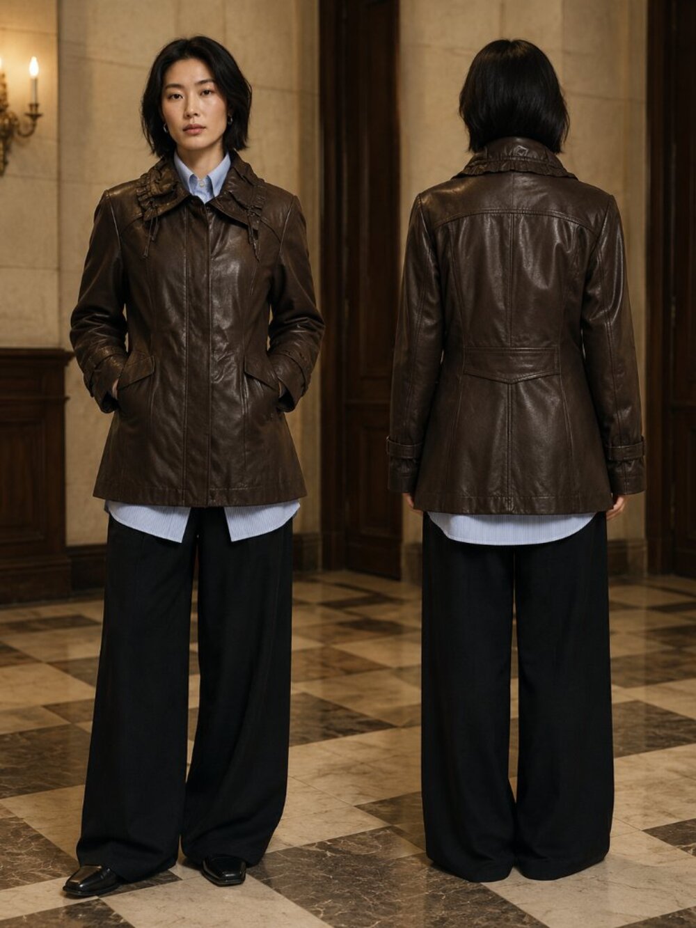 Cole Haan Espresso Brown Lambskin Leather Hidden Button Front Jacket Coat M VTG